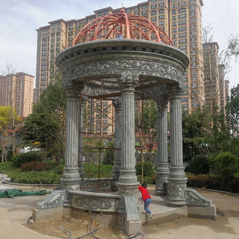 景觀涼亭廠家，園林小區(qū)景觀亭子，大理石石材涼亭